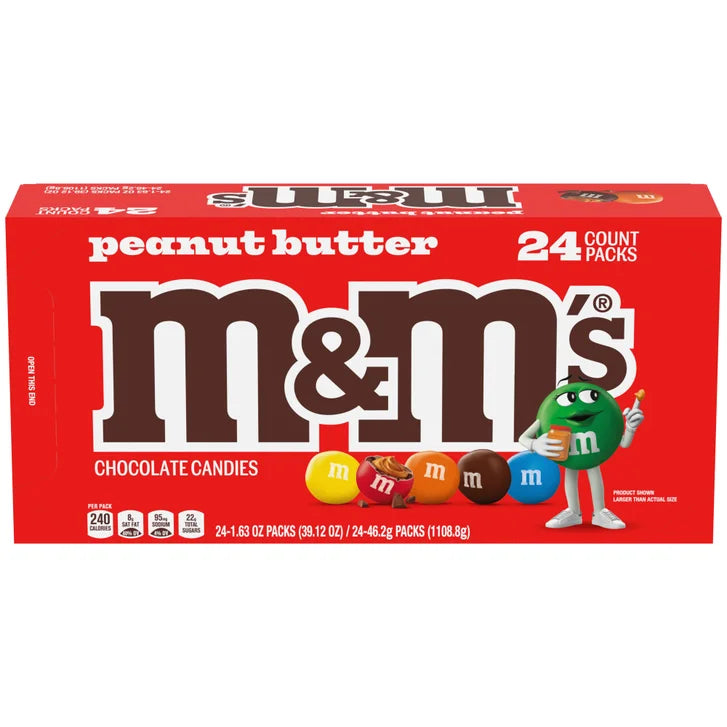 M&M's Chocolate Candy, Peanut Butter, Full Size 1.63 oz, 24-count