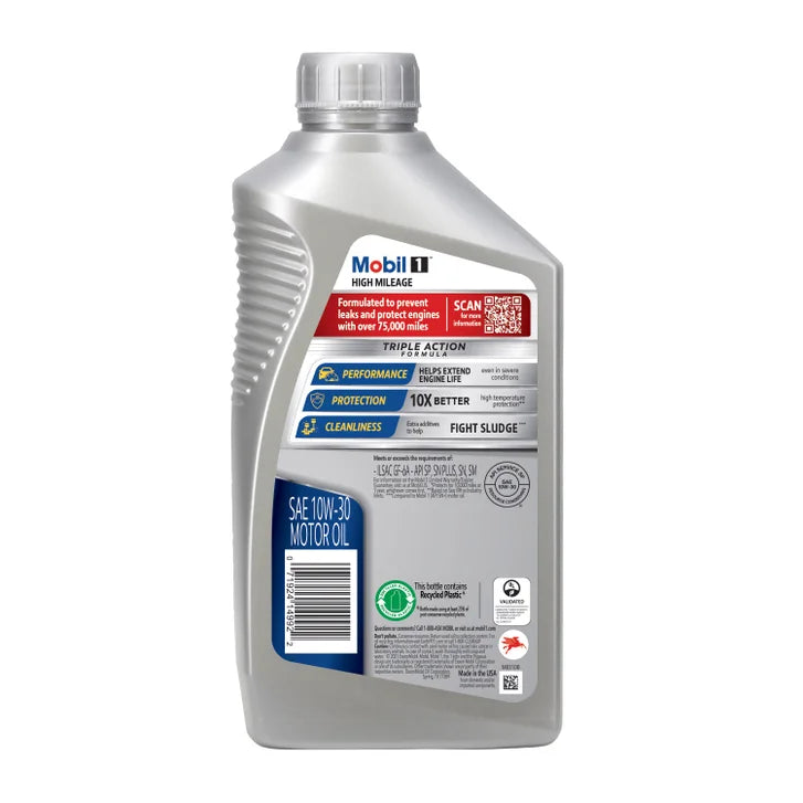Mobil 1 High Mileage Full Synthetic Motor Oil 10W-30, 1-Quart/6-pack