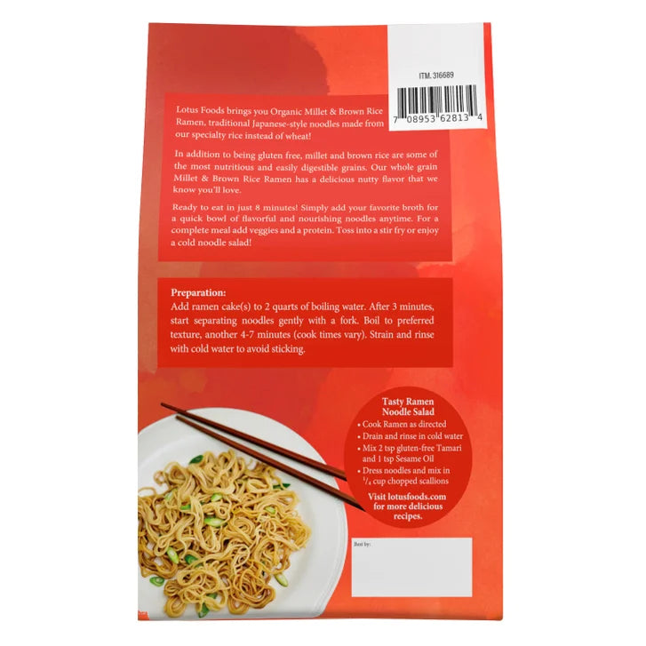 Lotus Foods, Organic Millet & Brown Rice Ramen, 2.5 oz, 12-Count