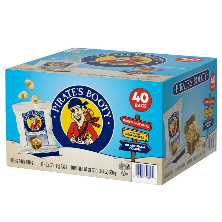 Pirate's Booty Aged White Cheddar Snack, 0.5 oz, 40-count