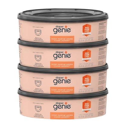 Diaper Genie Clean Laundry Scent Round Refill 4-pack, 1080-count, Plus 2 Carbon Filters