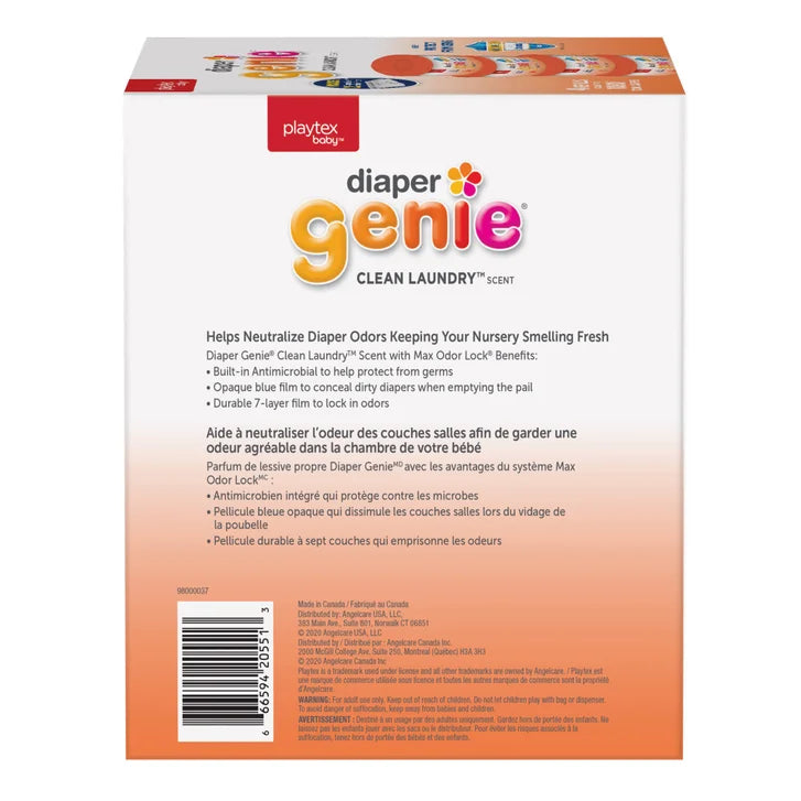 Diaper Genie Clean Laundry Scent Round Refill 4-pack, 1080-count, Plus 2 Carbon Filters