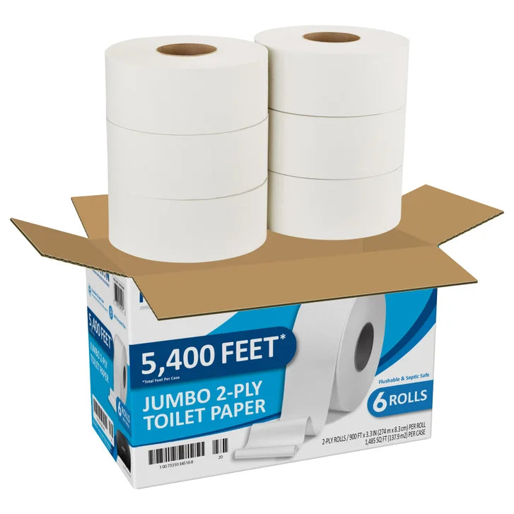 Marathon Jumbo Roll Bath Tissue, 2-Ply, 900 ft Rolls, 6 Rolls