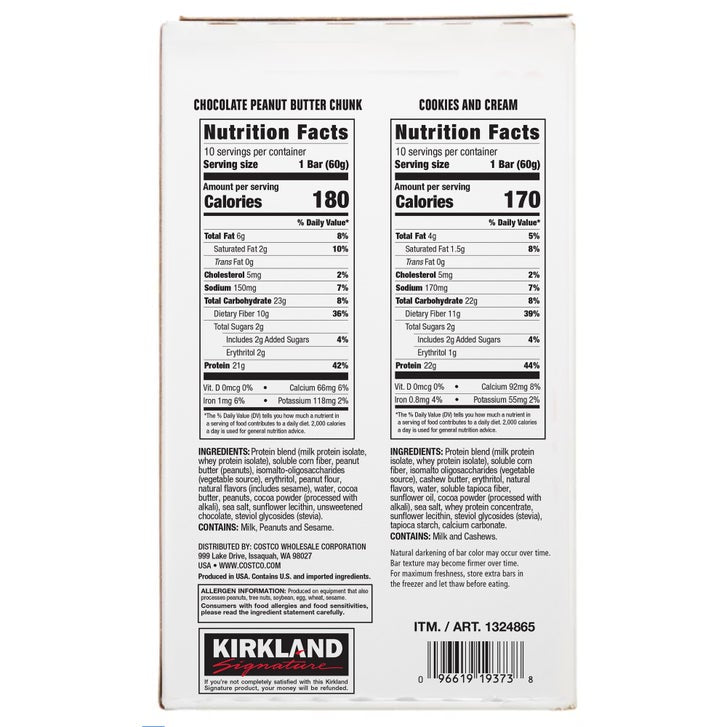 Kirkland Signature Protein Bar, Variety Pack, 2.12 oz, 20-count