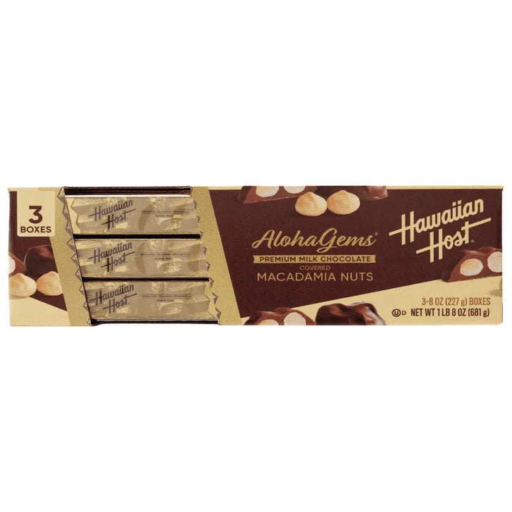 Hawaiian Host Aloha Gems, Milk Chocolate Covered Macadamia Nuts, 8 oz, 3-count