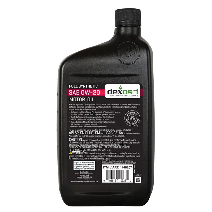 Kirkland Signature 1-Quart 0W20 & 5W20 Full Synthetic Motor Oil, 12-pack