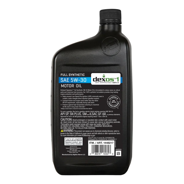 Kirkland Signature 1-Quart 5W20 & 5W30 Full Synthetic Motor Oil, 12-pack