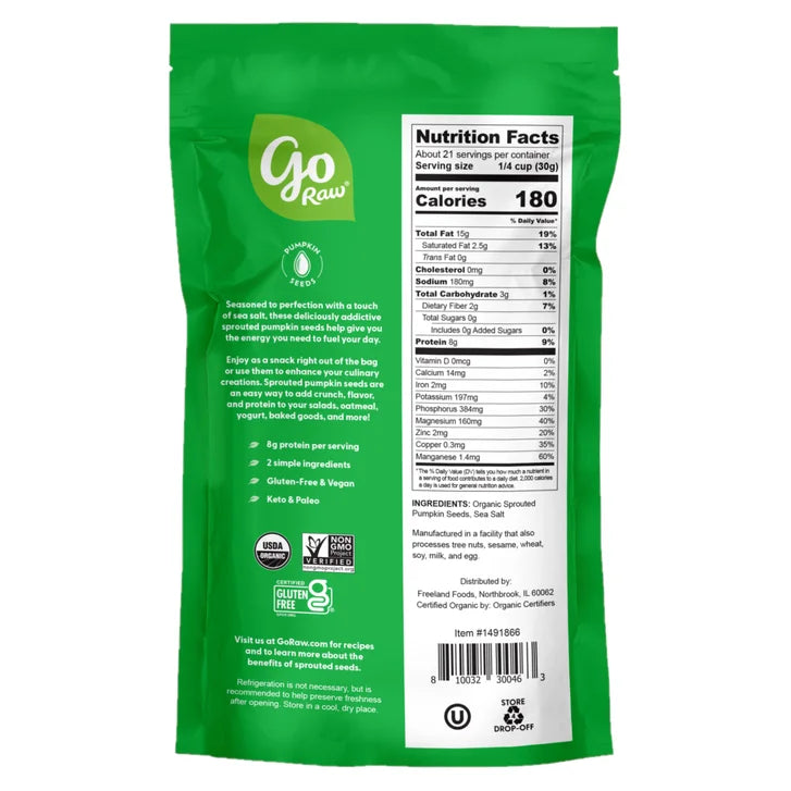 Go Raw Sprouted Organic Pumpkin Seeds with Sea Salt, 22 oz