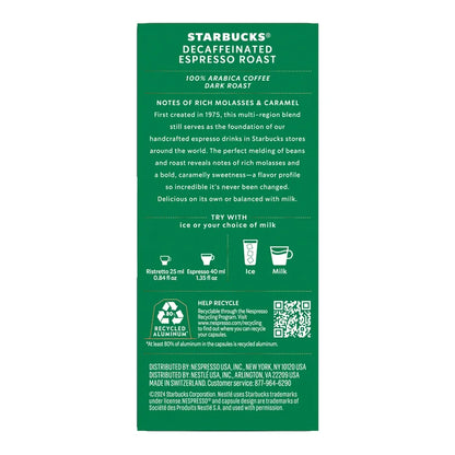 Starbucks by Nespresso Decaf Espresso Roast Capsules, 60 Count