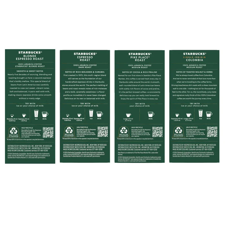 Starbucks by Nespresso Original Line Variety Pack Capsules, 60 Count