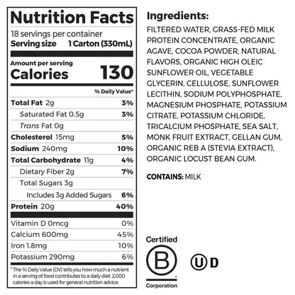 Orgain Clean Grass Fed Protein Shake, Creamy Chocolate Fudge, 11 fl oz, 18-pack