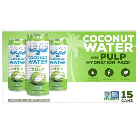 C2O Coconut Water Hydration Pack with Pulp, Original, 17.5 fl oz, 15-count