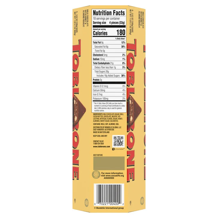 Toblerone Swiss Milk Chocolate Bar, 3.52 oz, 6-Count