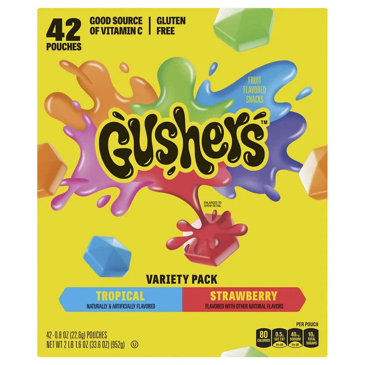 Fruit Gushers Fruit Flavored Snacks, Variety Pack, 0.8 oz, 42-Count