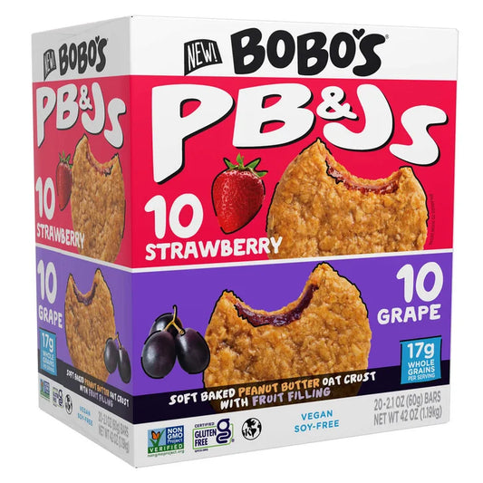 Bobo's PB&Js Oat Sandwich Bar, Variety Pack, 2.1 oz, 20-count