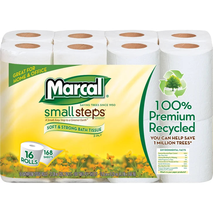 Marcal 100% Recycled Bath Tissue, 2-Ply, 168 Sheets, 96 Rolls