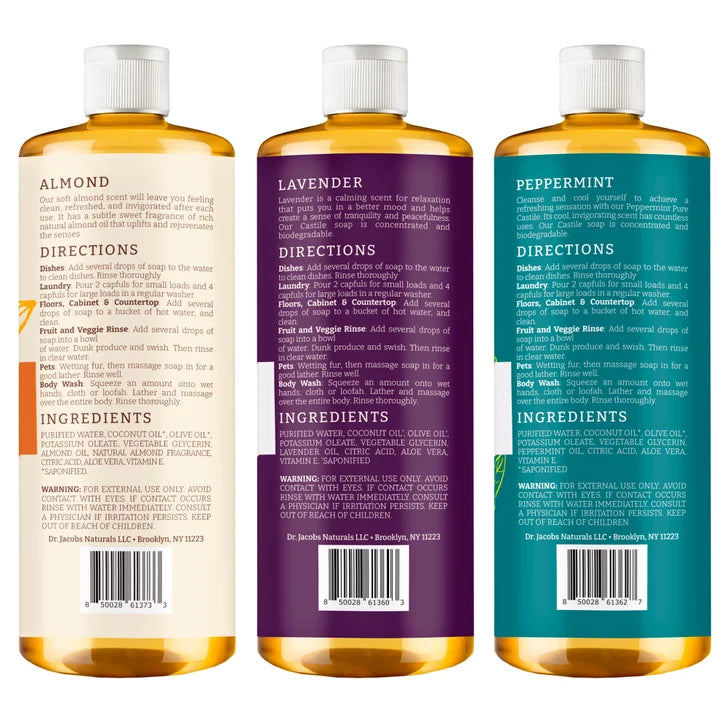 Dr. Jacobs Naturals Pure Castile Soap, Variety Pack, 32 oz, 3-count