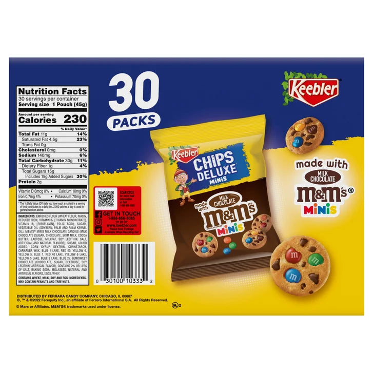 Keebler Bite Size Cookies made with Milk Chocolate M&M's Minis, 1.6 oz, 30-count