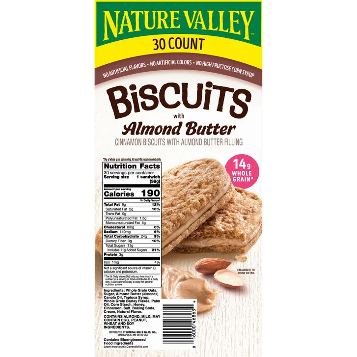 Nature Valley Biscuits with Almond Butter, 1.35 oz, 30-count