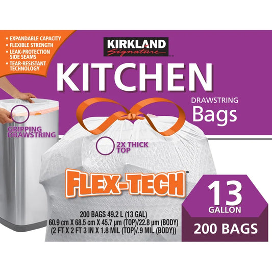 Kirkland Signature Flex-Tech 13-Gallon Kitchen Trash Bag, 200-count
