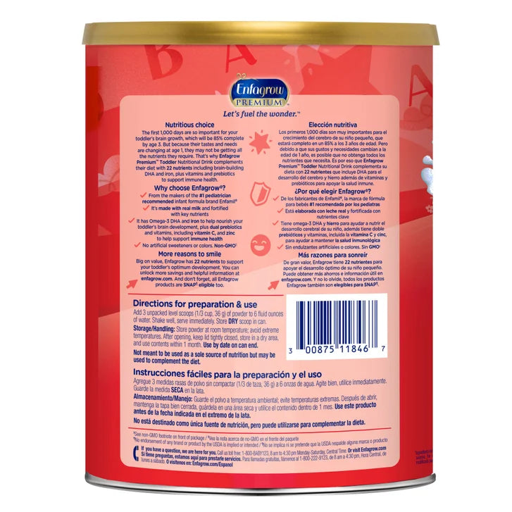 Enfagrow Premium Toddler Nutritional Drink, Non-GMO, Stage 3, 36.6 oz
