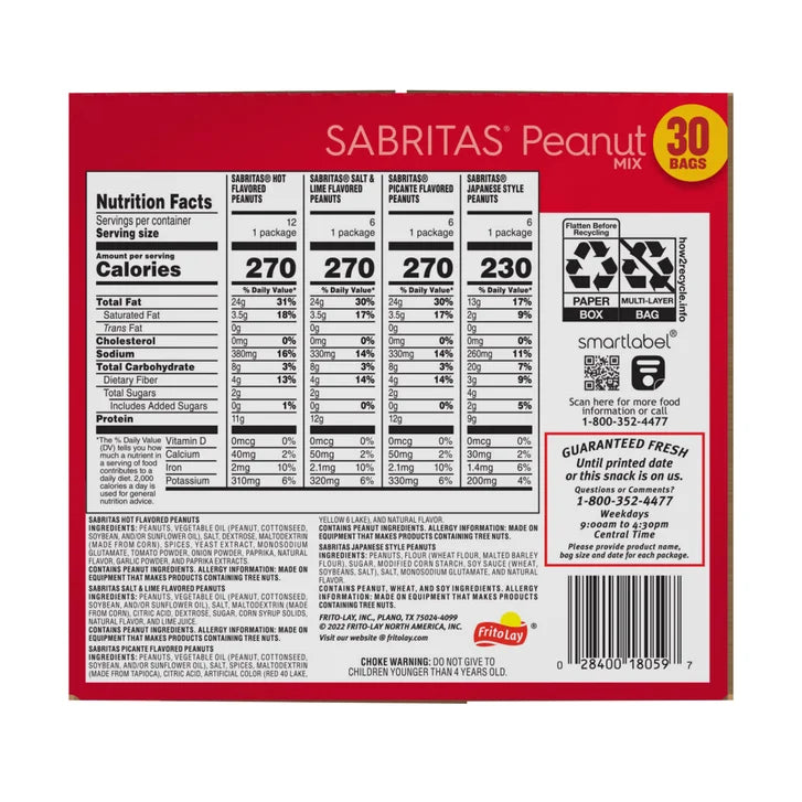 Sabritas Peanuts, 1.625 oz, Variety Pack, 30-count