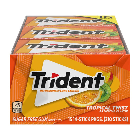 Trident Sugar Free Gum, Tropical Twist, 14-count, 15-pack