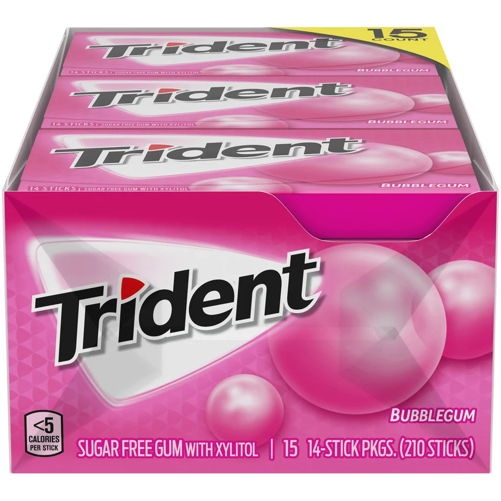 Trident Sugar Free Gum, Bubblegum, 14 Pieces, 15-count