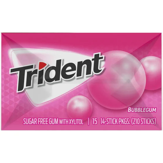 Trident Sugar Free Gum, Bubblegum, 14 Pieces, 15-count