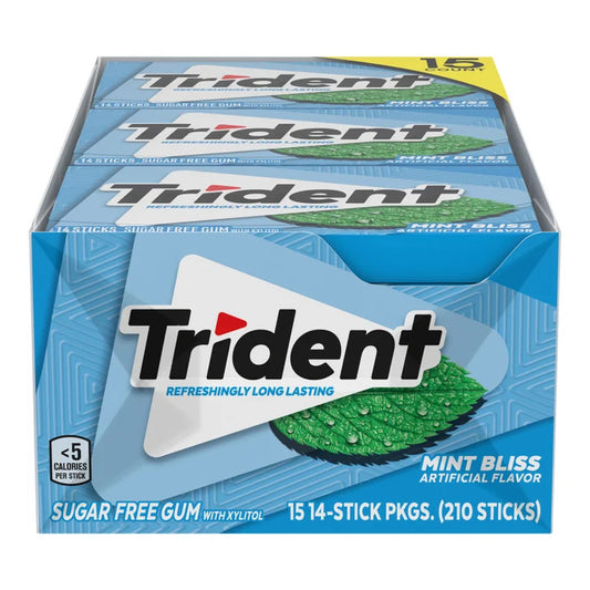 Trident Sugar Free Gum, Mint Bliss, 14 Pieces, 15-count