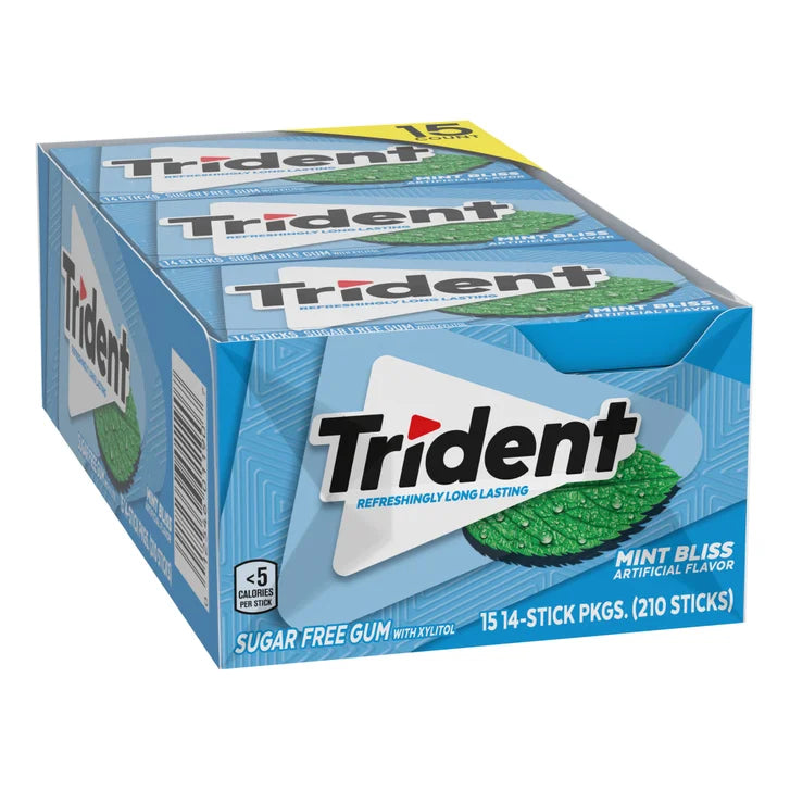 Trident Sugar Free Gum, Mint Bliss, 14 Pieces, 15-count