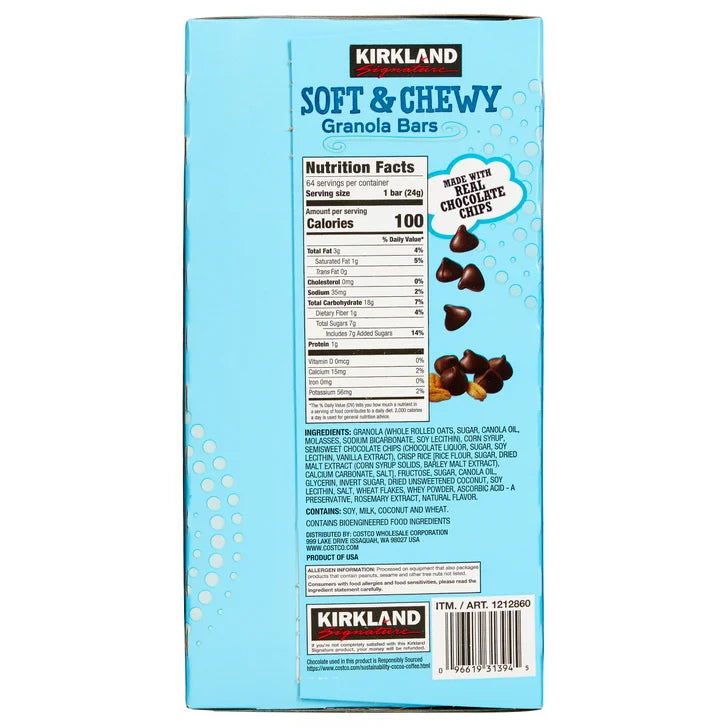 Kirkland Signature Soft & Chewy Granola Bars, 0.85 oz, 64-count