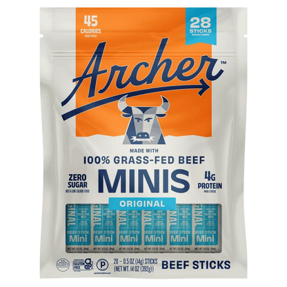 Country Archer Grass-Fed Beef Stick Minis Original, 0.5 oz, 28-Count