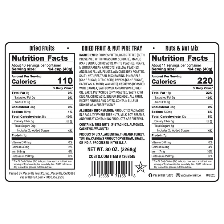 Vacaville Fruit Company, Dried Fruit & Nut Grand Pine Slatted Pine Tray, 80 oz.