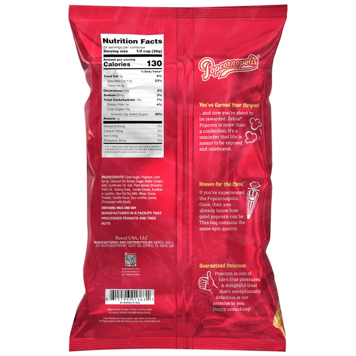 Popcornopolis Zebra Popcorn 24 oz, 3-count