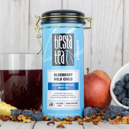 Tiesta Tea Blueberry Wild Child Herbal Loose Leaf Tea Bundle, Two 1 lb. Bags & 5.5 oz Tin