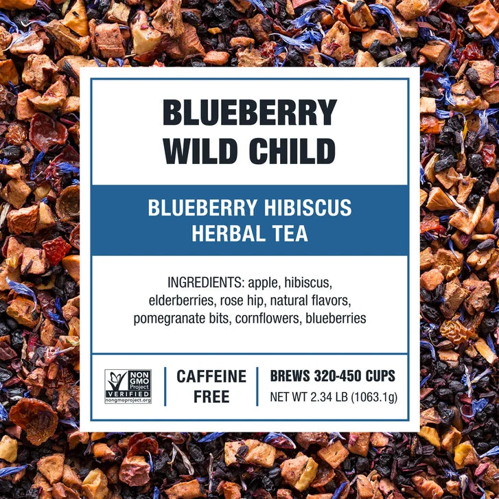 Tiesta Tea Blueberry Wild Child Herbal Loose Leaf Tea Bundle, Two 1 lb. Bags & 5.5 oz Tin