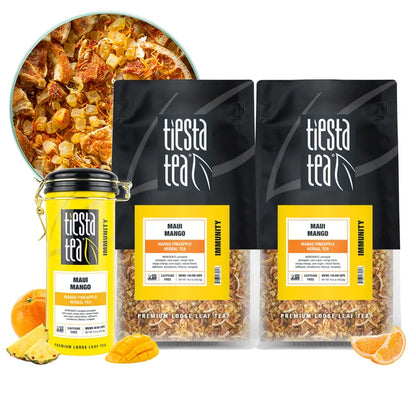Tiesta Tea Maui Mango Herbal Loose Leaf Tea Bundle, Two 1 lb. Bags & 5.5 oz Tin