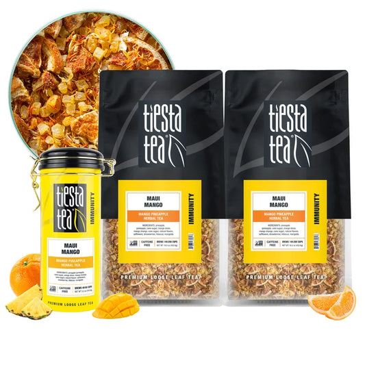 Tiesta Tea Maui Mango Herbal Loose Leaf Tea Bundle, Two 1 lb. Bags & 5.5 oz Tin
