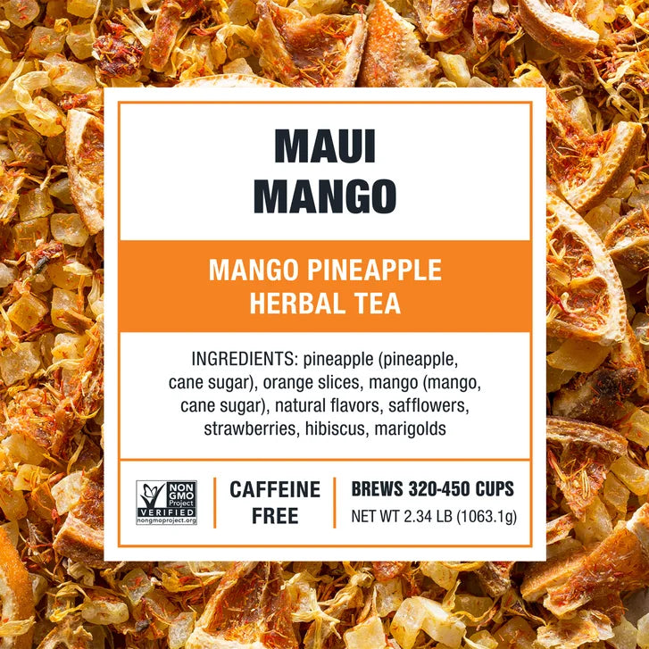 Tiesta Tea Maui Mango Herbal Loose Leaf Tea Bundle, Two 1 lb. Bags & 5.5 oz Tin