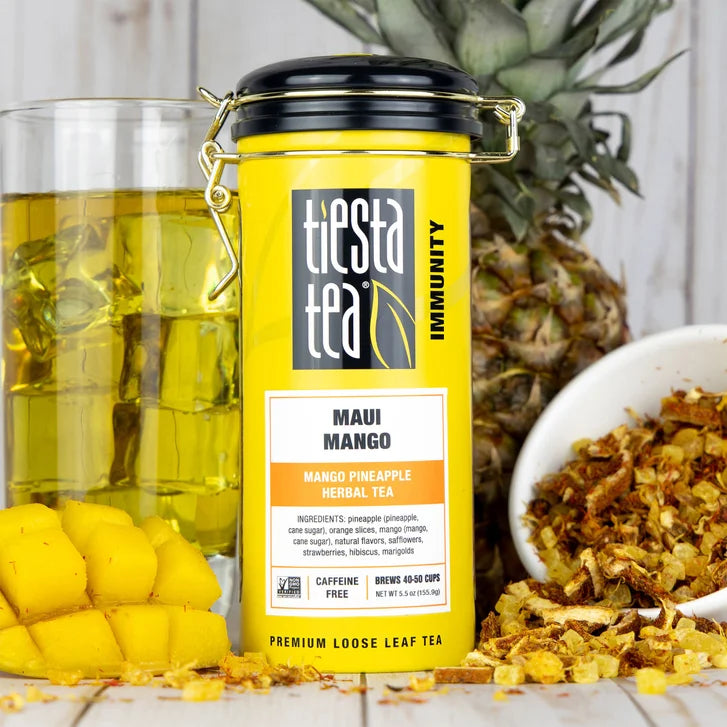 Tiesta Tea Maui Mango Herbal Loose Leaf Tea Bundle, Two 1 lb. Bags & 5.5 oz Tin