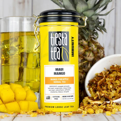 Tiesta Tea Maui Mango Herbal Loose Leaf Tea Bundle, Two 1 lb. Bags & 5.5 oz Tin