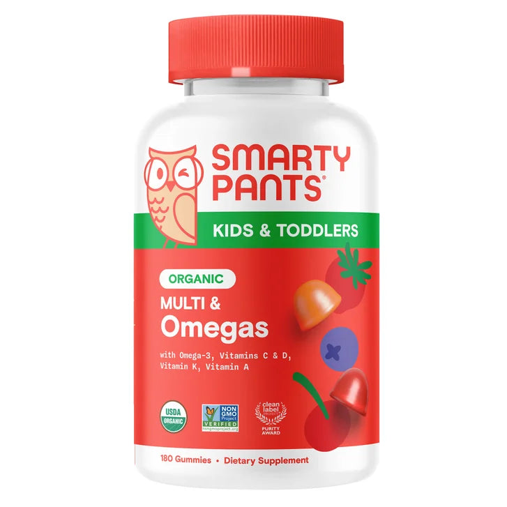 SmartyPants Organic Kids and Toddler Formula Multivitamin, 180 Gummies