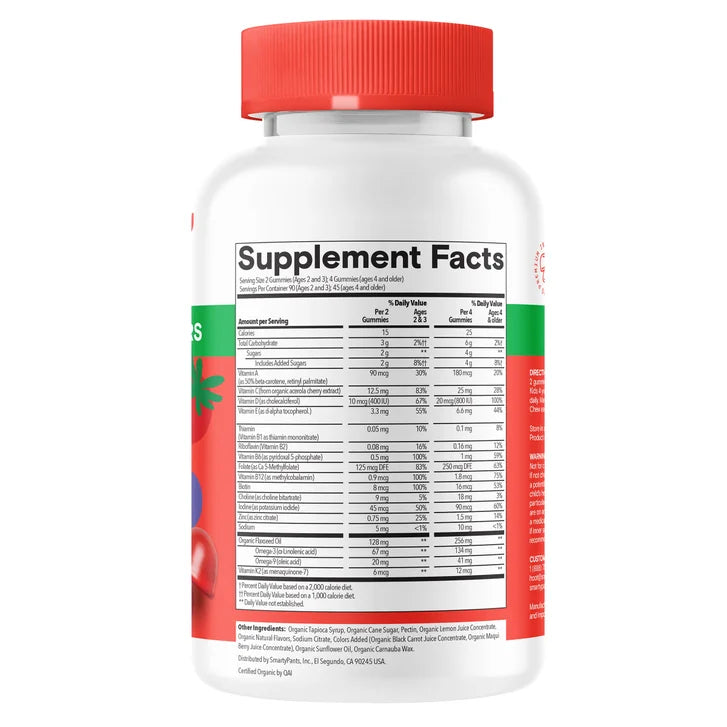 SmartyPants Organic Kids and Toddler Formula Multivitamin, 180 Gummies