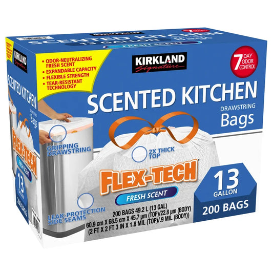 Kirkland Signature Flex-Tech 13-Gallon Scented Kitchen Trash Bags, 200-count