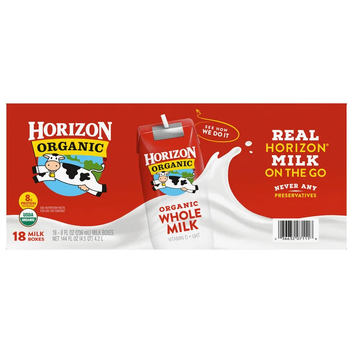 Horizon, Organic Whole Milk, 8 oz, 18-Count