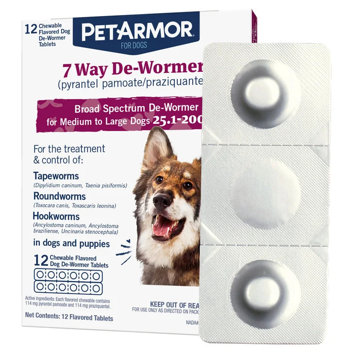 PetArmor 7 Way Chewable De-Wormer for Medium and Large Dogs, 12-count