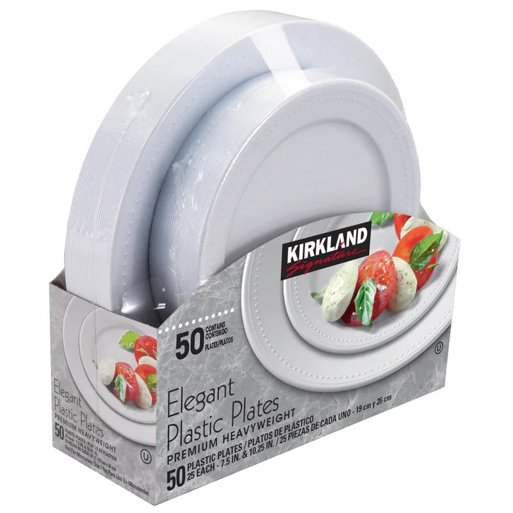 Kirkland Signature Elegant Plastic Plates, Variety Pack, White, 50-count