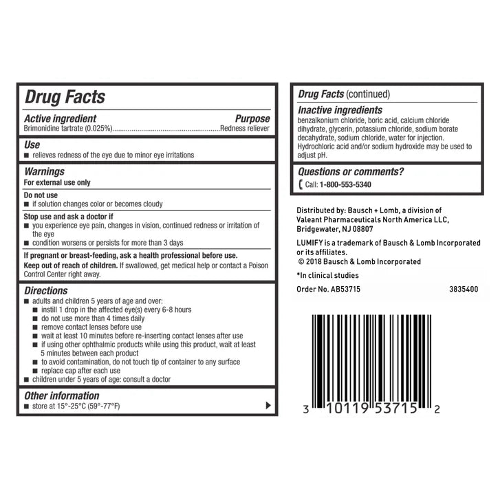 Lumify Redness Reliever Eye Drops, 15 ml.