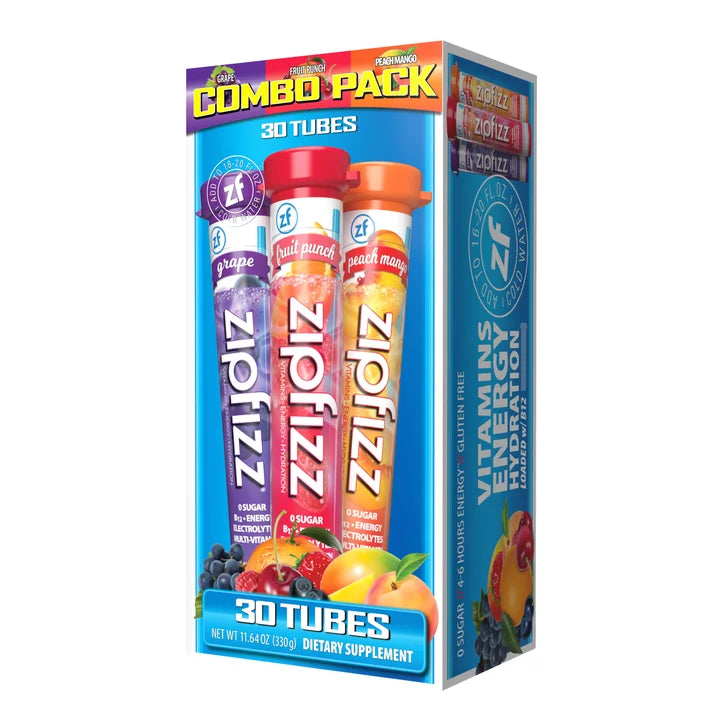 Zipfizz Multi-Vitamin Energy Hydration Drink Mix, Variety Pack, 30 Tubes